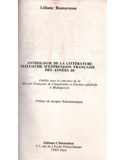 ANTHOLOGIE DE LA LITTÉRATURE MALGACHE - LILIANE RAMAROSOA -1994