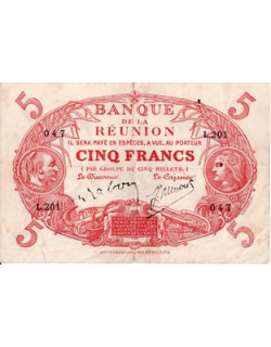 BILLET 5 FRANCS CABASSON - BANQUE DE LA REUNION  - MAXI 1937
