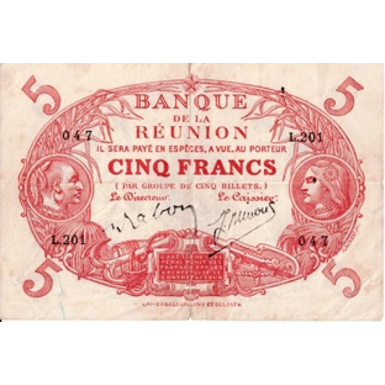 BILLET 5 FRANCS CABASSON - BANQUE DE LA REUNION  - MAXI 1937