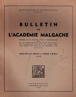 BULLETIN DE L'ACADEMIE MALGACHE - TOME 32 - 1954 BULLETIN DE L'ACADEMIE MALGACHE - TOME 32 - 1954