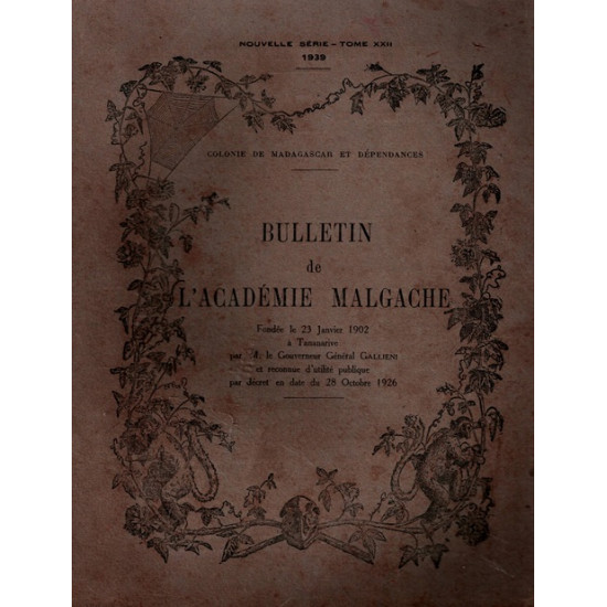 BULLETIN DE L'ACADEMIE MALGACHE - TOME 22 - 1939