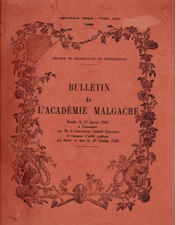 BULLETIN DE L'ACADEMIE MALGACHE - NOUVELLE SERIE - TOME 23 - 1940 BULLETIN DE L'ACADEMIE MALGACHE - NOUVELLE SERIE - TOME 23 - 1940
