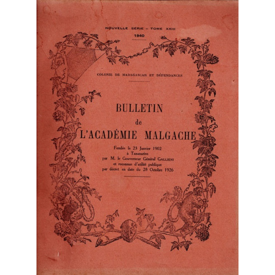 BULLETIN DE L'ACADEMIE MALGACHE - NOUVELLE SERIE - TOME 23 - 1940