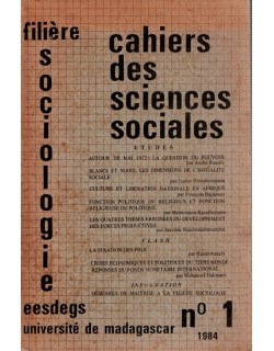 CAHIER DES SCIENCES SOCIALES N°1 - UNIVERSITE DE MADAGASCAR - 1984