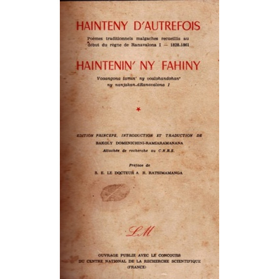 HAINTENIN' NY FAHINY - HAINTENY AUTREFOIS - PREFACE DU DR. RATSIMAMANGA - 1968