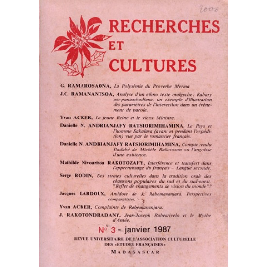 RECHERCHES ET CULTURES N°3 - JANVIER 1987