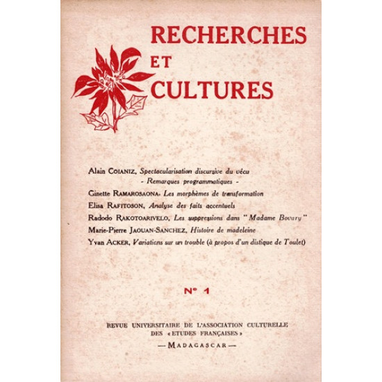 RECHERCHES ET CULTURES N°1 - MAI 1985